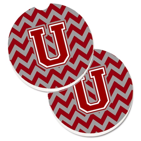 Carolines Treasures Letter U Chevron Maroon and White Set of 2 Cup Holder Car Coaster CJ1049-UCARC